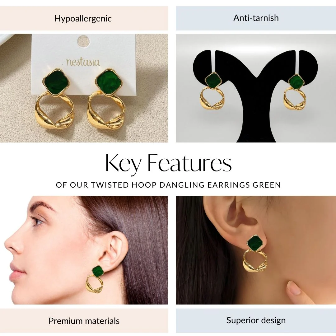 Twisted Hoop Dangling Earrings Green - Image 4