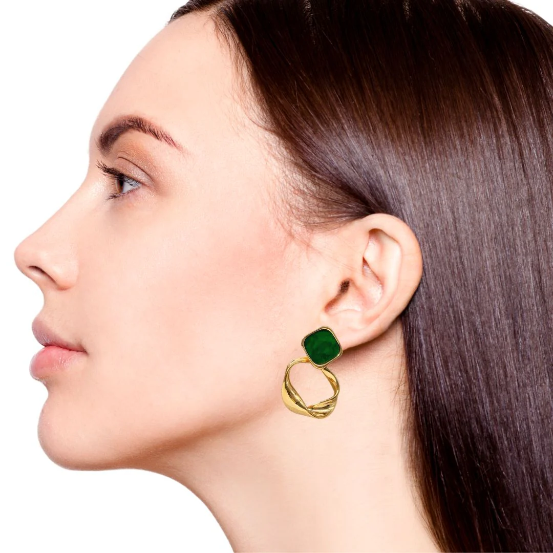 Twisted Hoop Dangling Earrings Green - Image 5