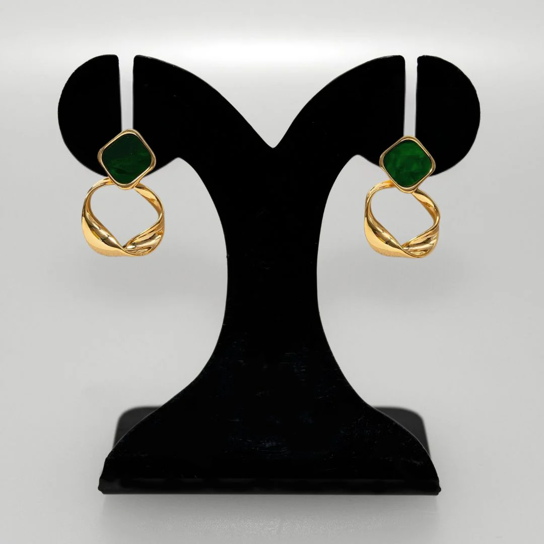 Twisted Hoop Dangling Earrings Green - Image 6