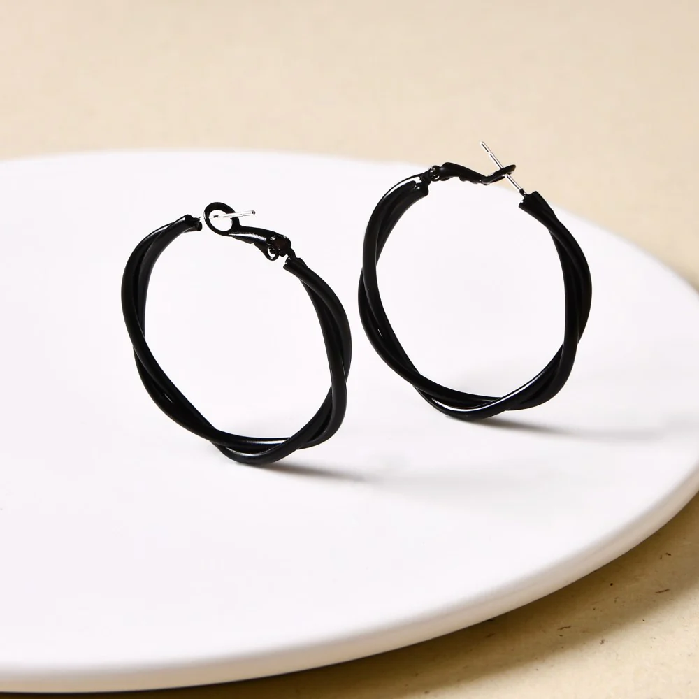 Twisted Multi Layered Black Hoop Earrings - Image 2