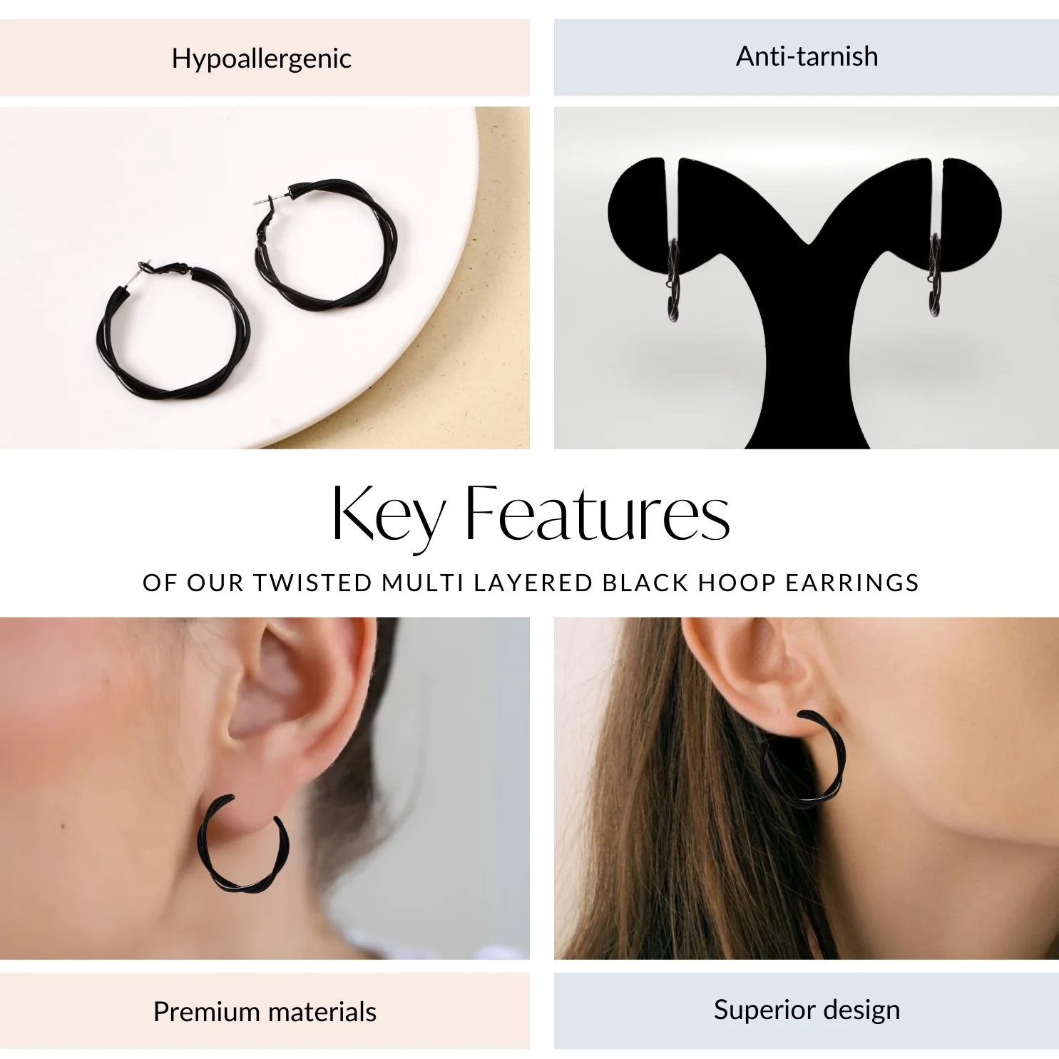 Twisted Multi Layered Black Hoop Earrings - Image 5