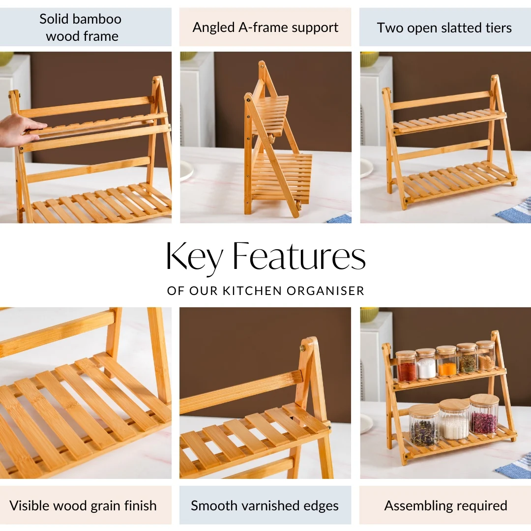 Two Tier Bamboo Countertop Shelf Stand - Image 6