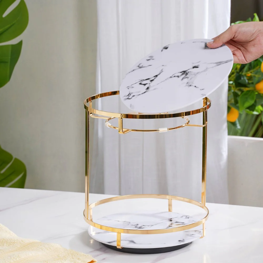 Two Tier Rotating Marble Storage Rack Gold - Image 7