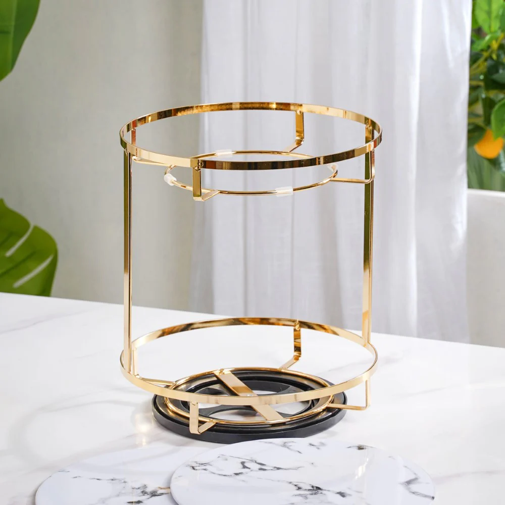 Two Tier Rotating Marble Storage Rack Gold - Image 8