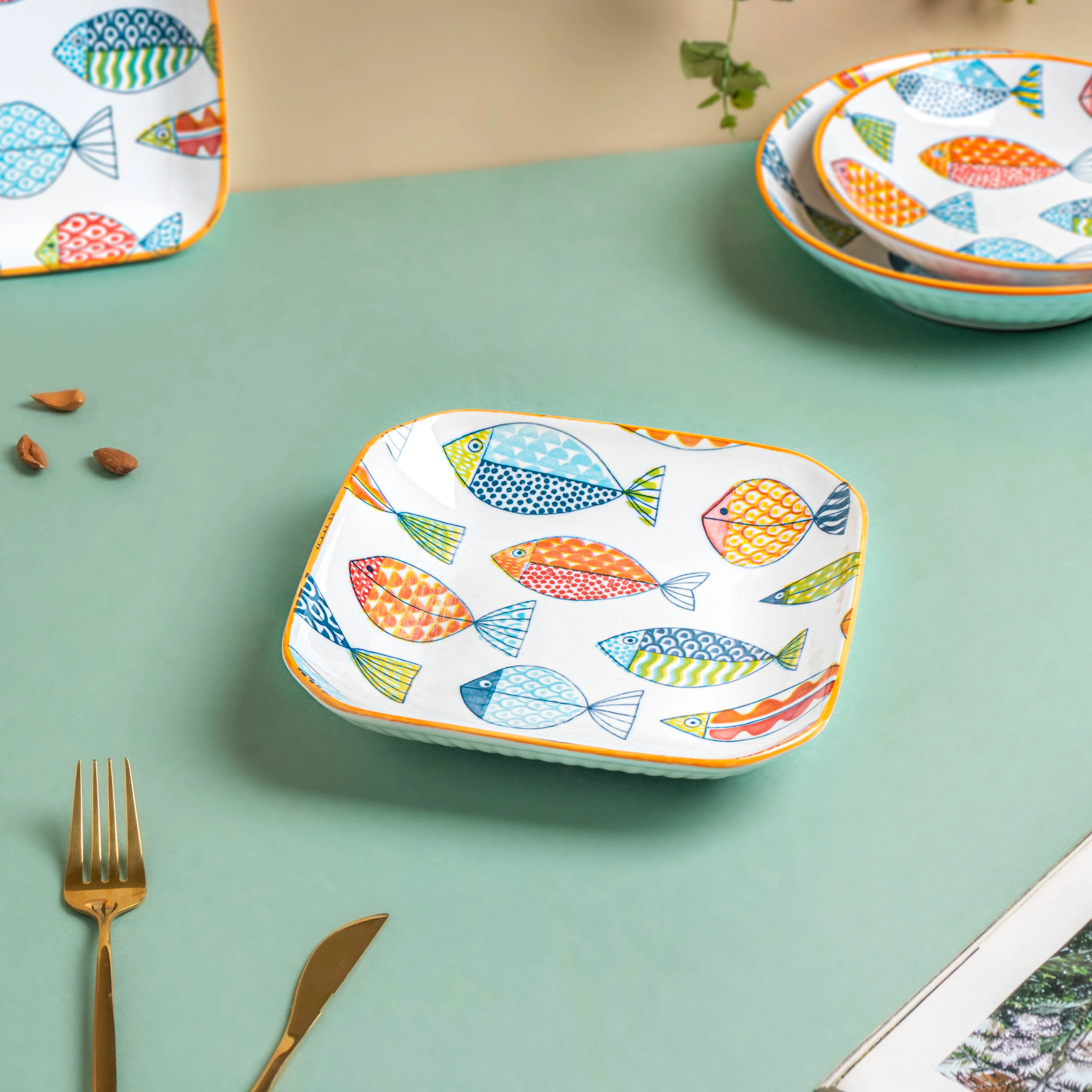 Ukiyo Square Ceramic Snack Plate 8 inch - Image 3
