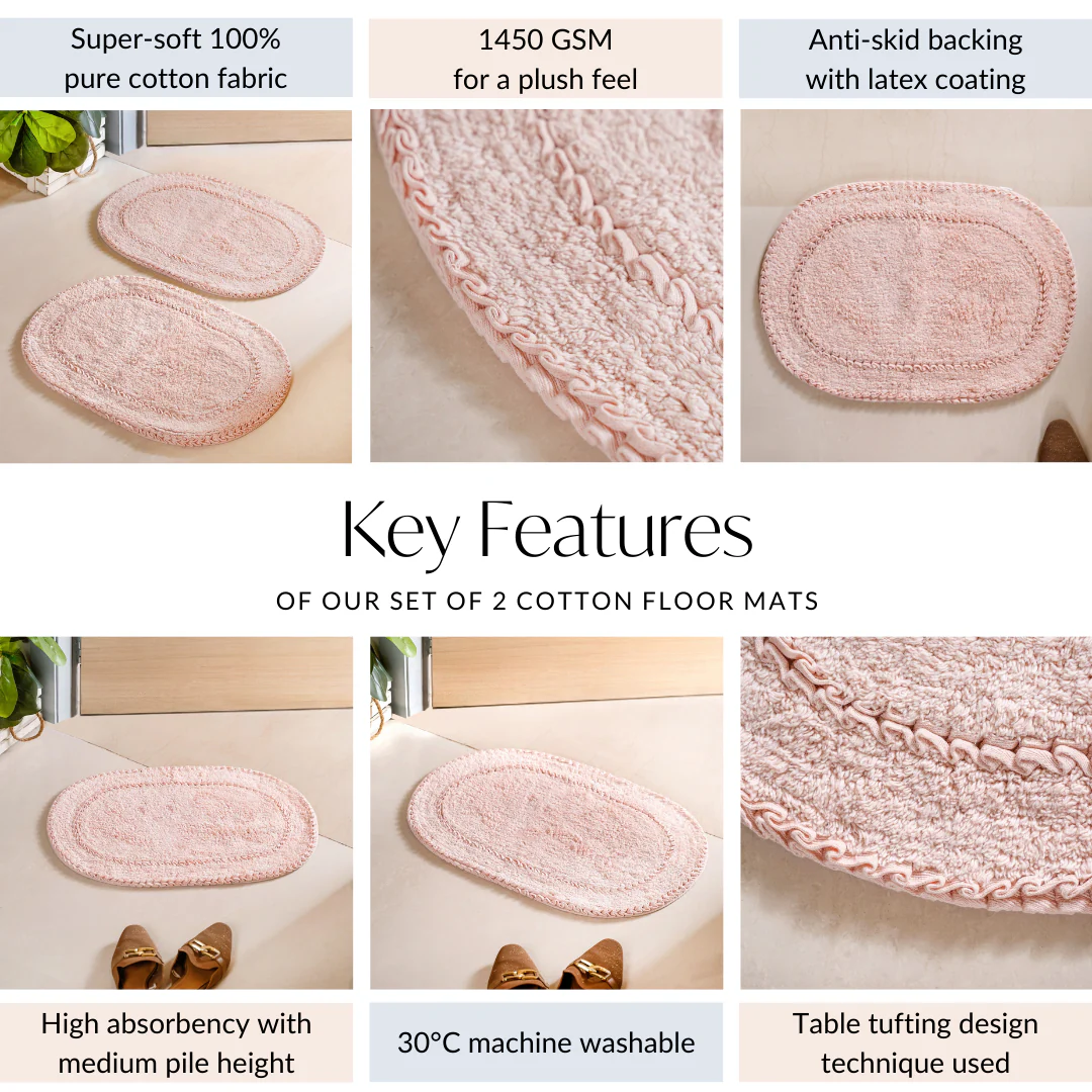 Ultra Soft Cotton Door Mat Baby Pink Set Of 2 24x16 Inch - Image 5