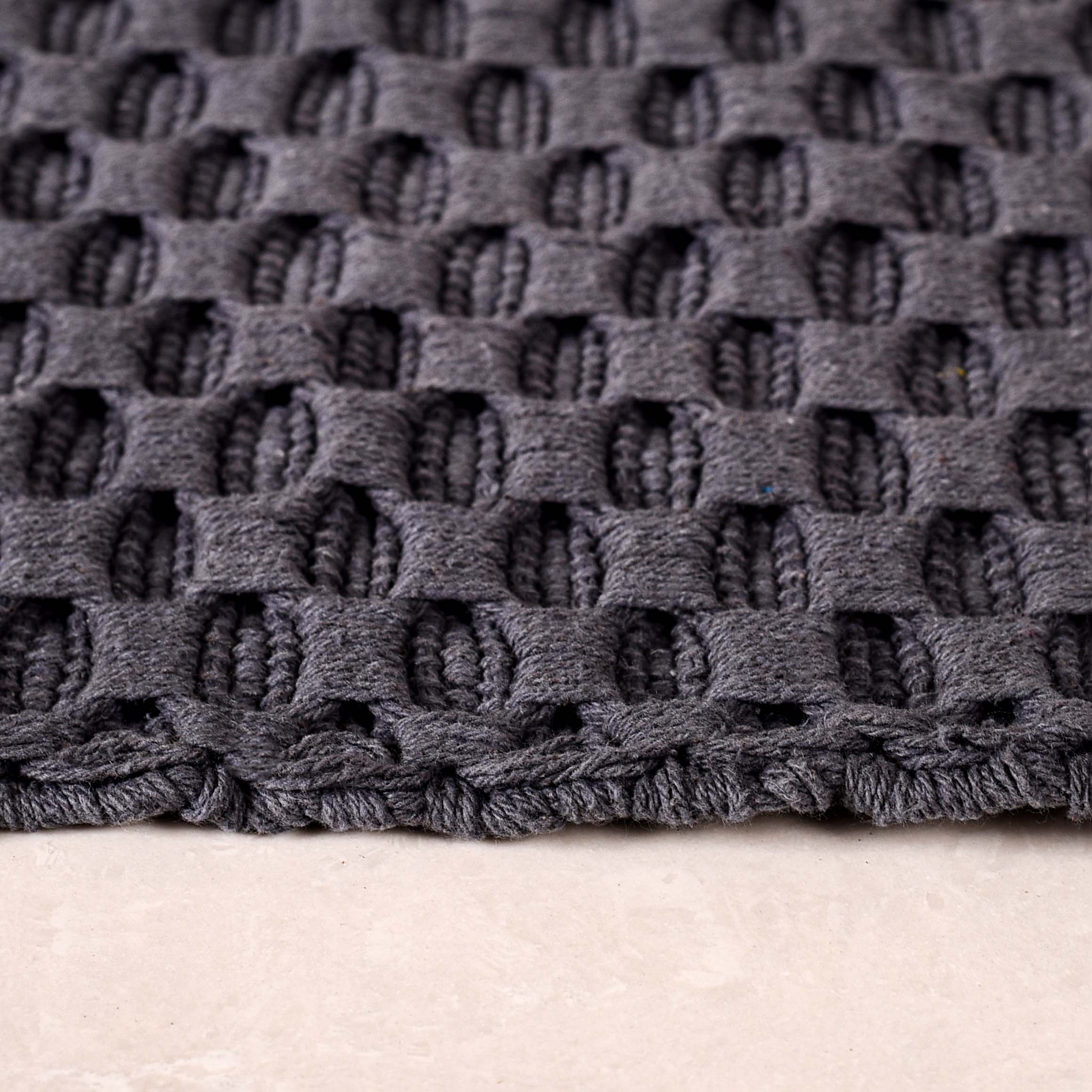 Ultra Soft Waffle Weave Handmade Cotton Floor Mat Grey 37x20 Inch - Image 3