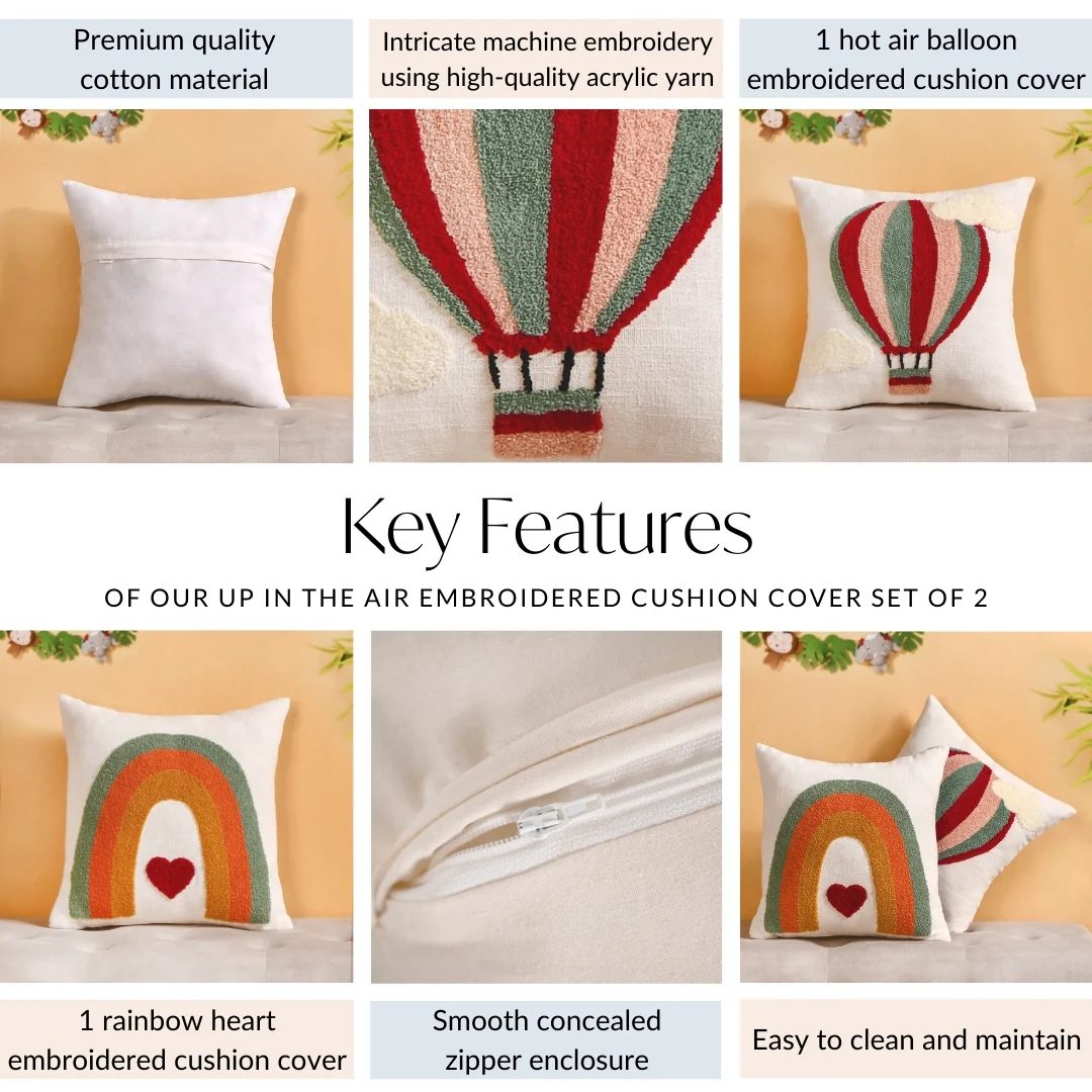Up In The Air Embroidered Cushion Cover Set Of 2 40x40cm - Image 4