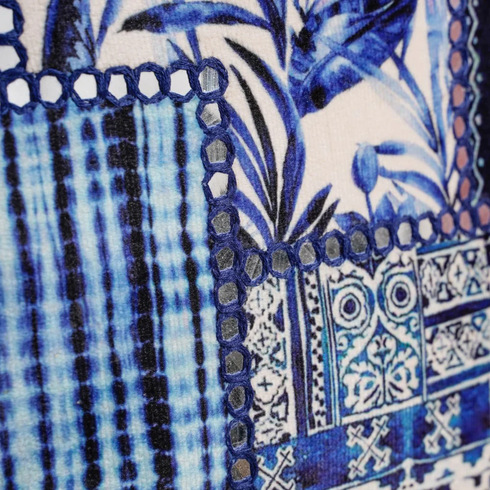 Valencia Patchwork Mirrorwork Cushion Cover Blue 16 x 16 Inch - Image 6