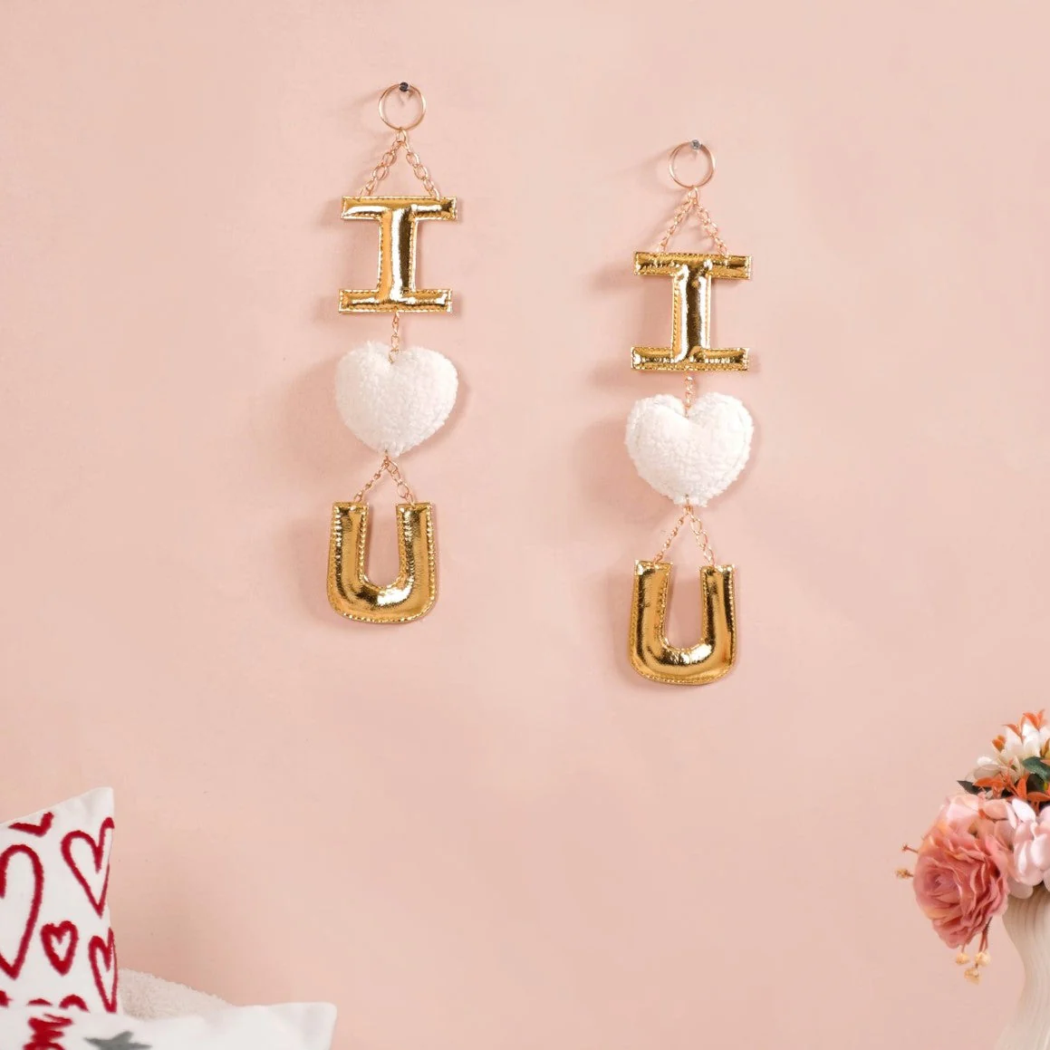 Valentine Wall Hanging I Heart You White Set Of 2 14 Inch