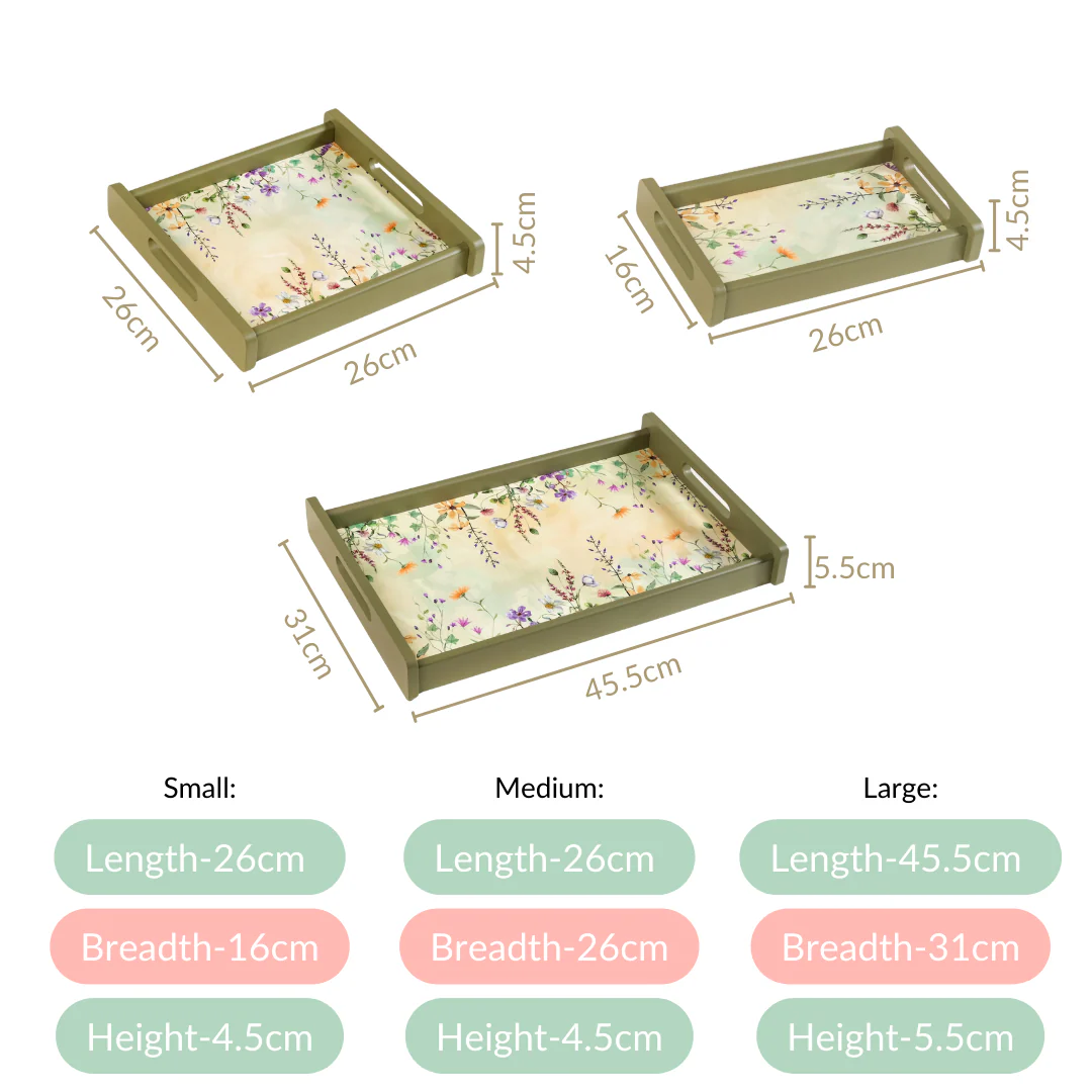 Valley Of Flowers Wooden Serving Tray Set Of 3 - Image 4