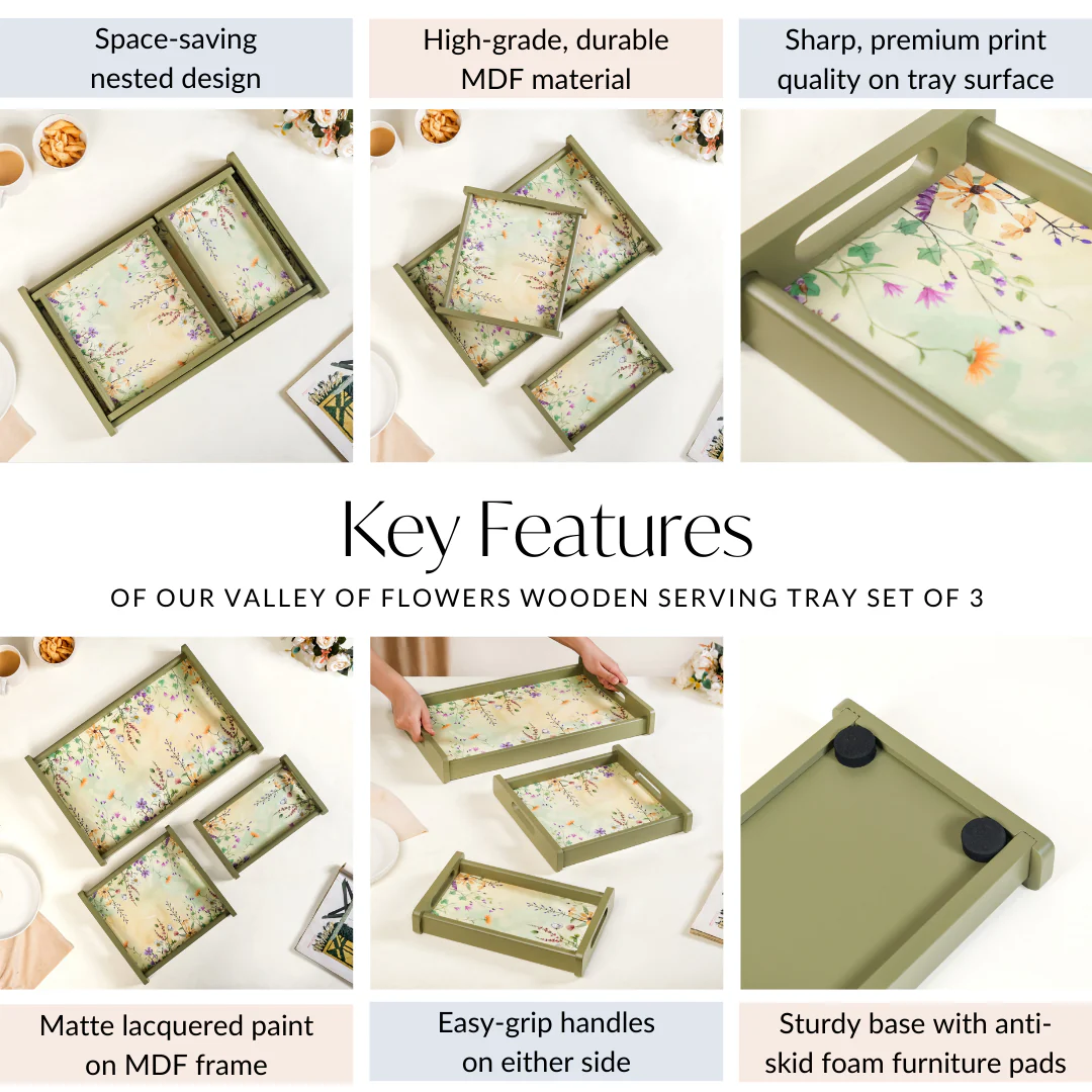 Valley Of Flowers Wooden Serving Tray Set Of 3 - Image 5