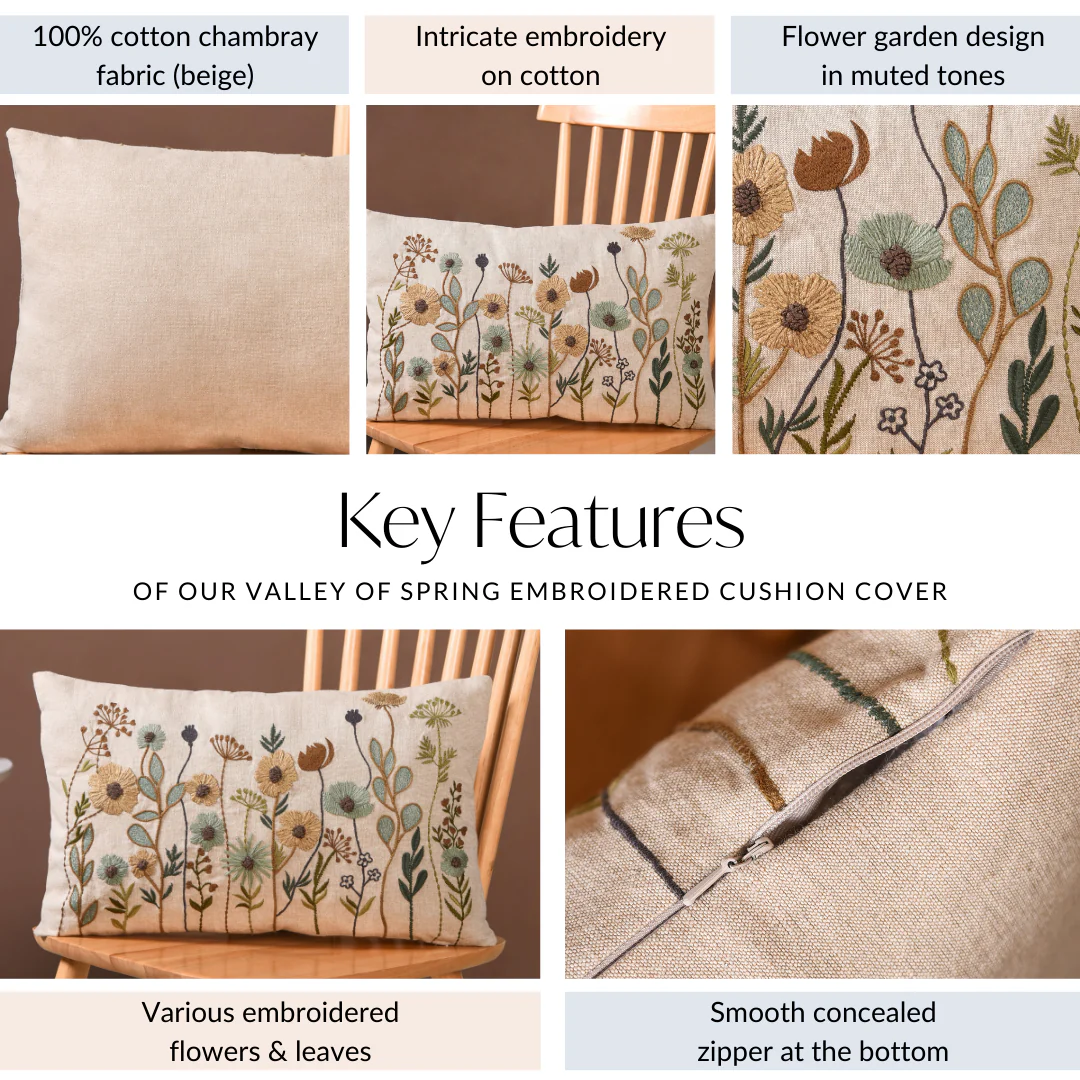 Valley Of Spring Embroidered Cushion Cover 50x30cm - Image 5
