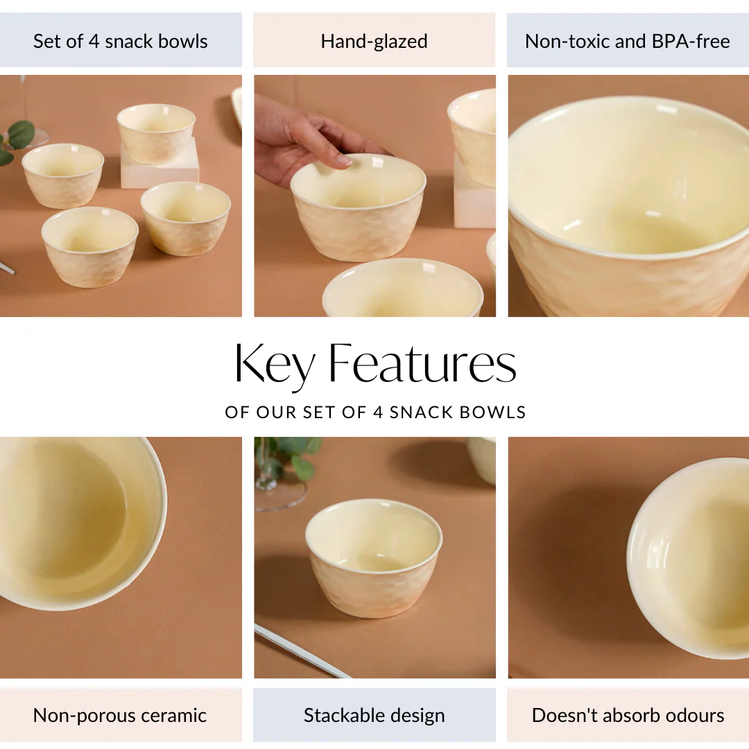 Vanilla White Textured Snack Bowl Set Of 4 350ml - Image 4