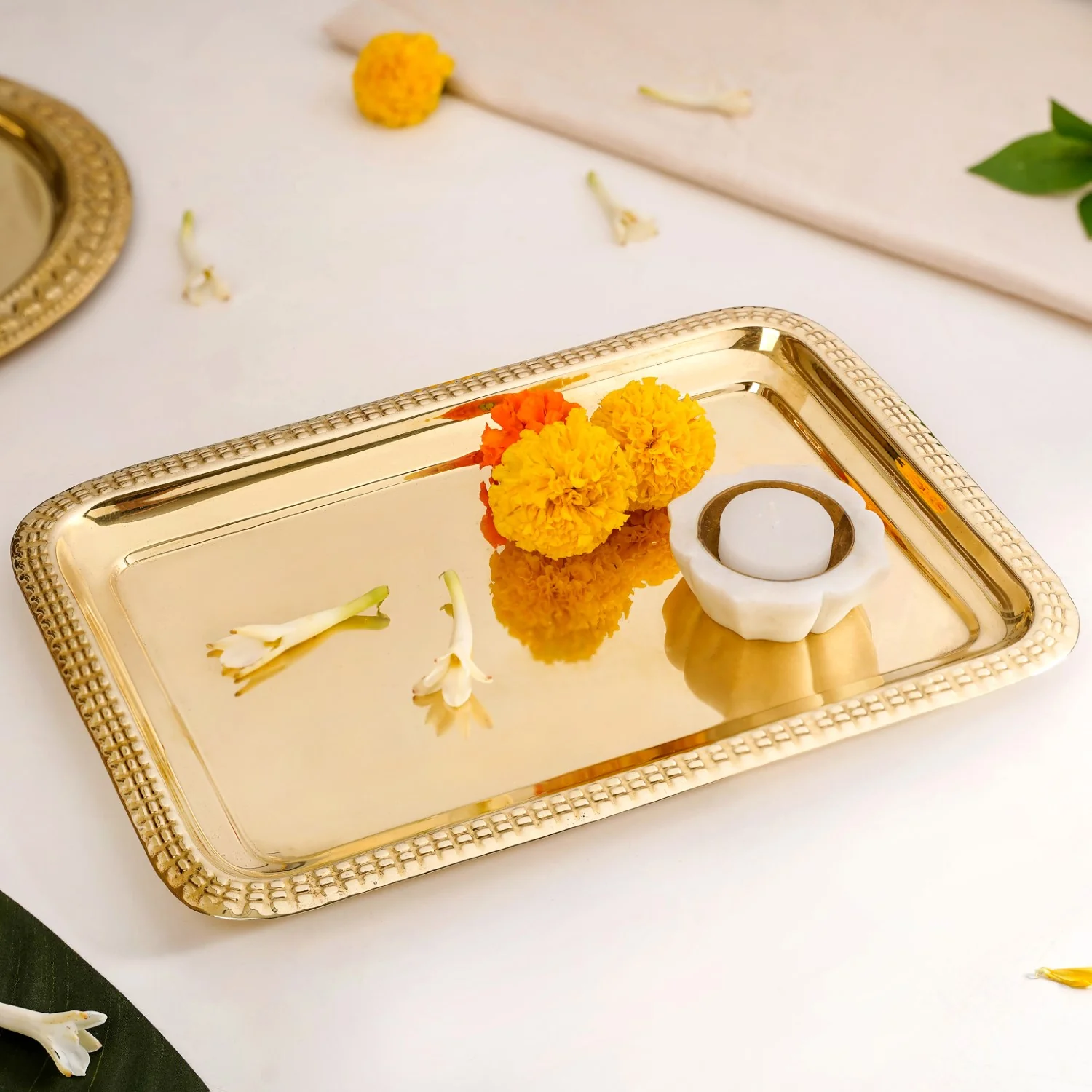 Veda Pure Brass Decorative Tray Gold 30x22cm
