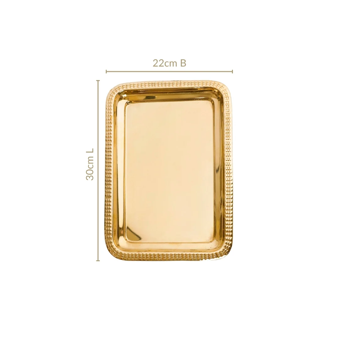 Veda Pure Brass Decorative Tray Gold 30x22cm - Image 3