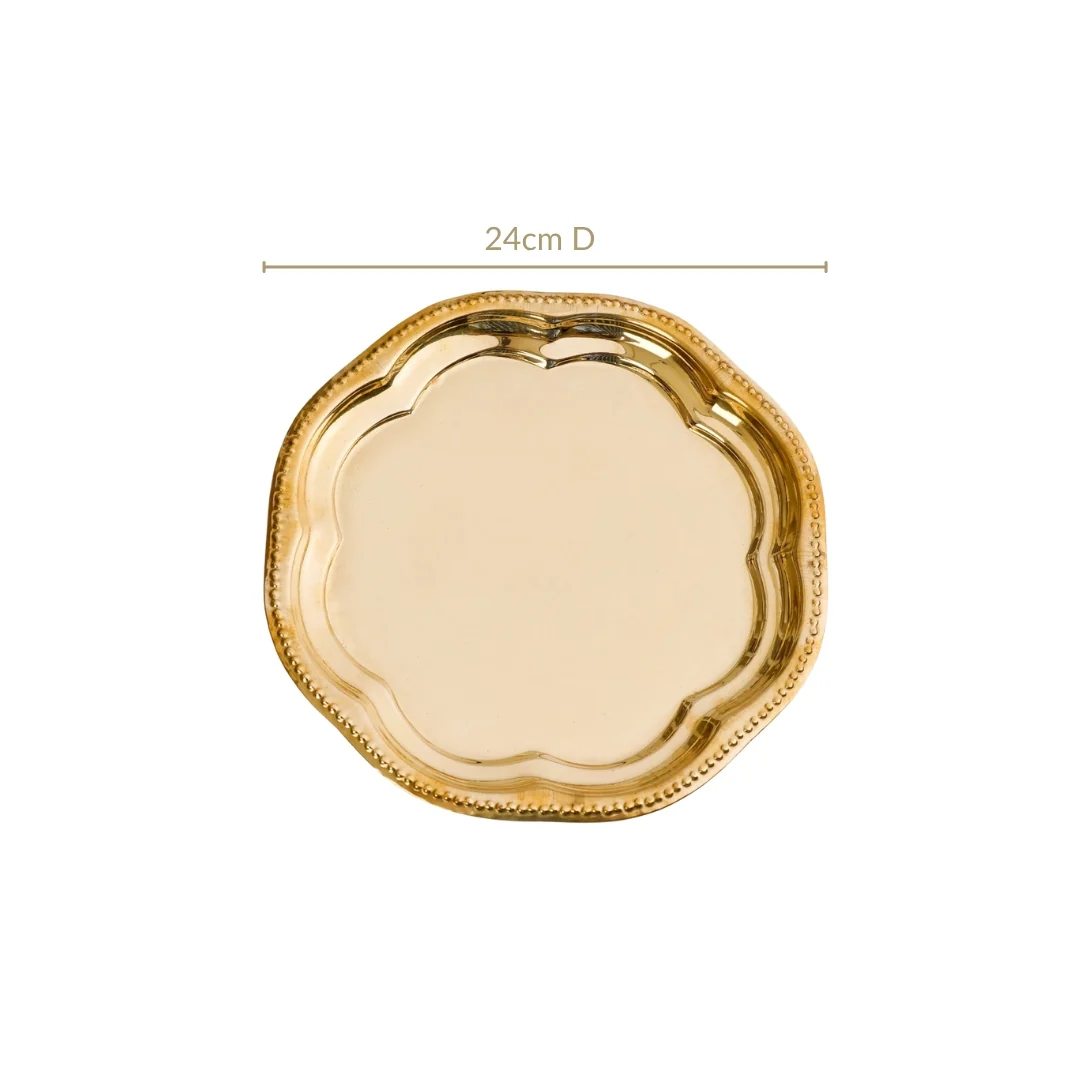 Veda Pure Brass Floral Tray For Festive Decor 24cm - Image 3