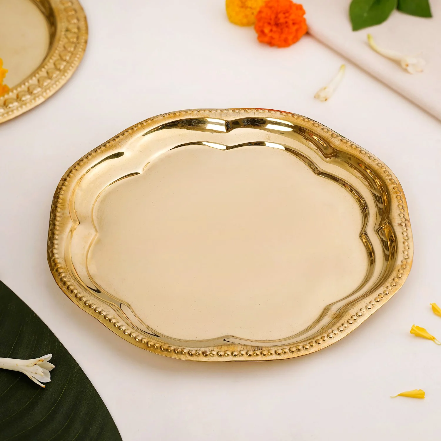 Veda Pure Brass Floral Tray For Festive Decor 24cm - Image 7