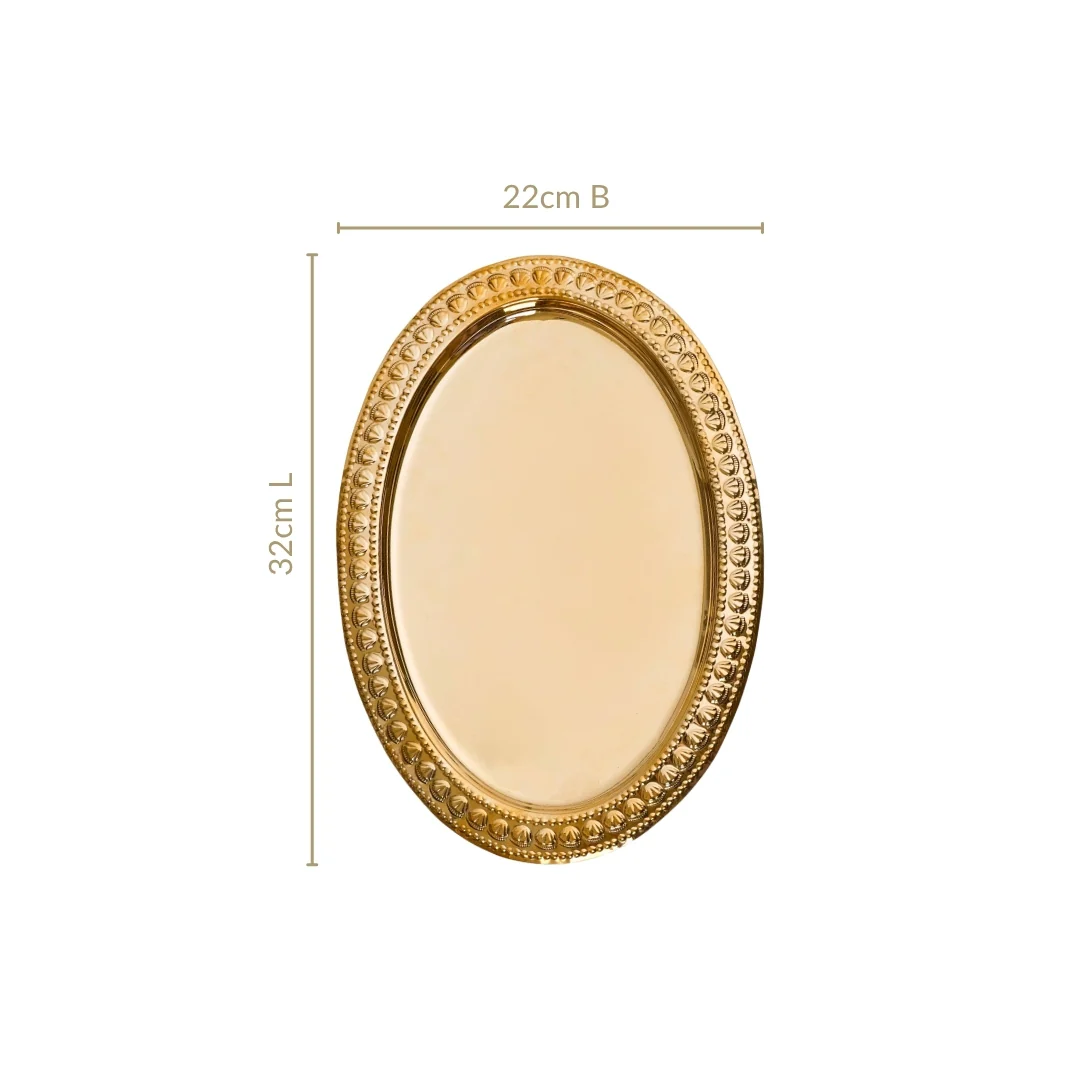Veda Pure Brass Oval Tray With Embossed Detailing 32x22cm - Image 3