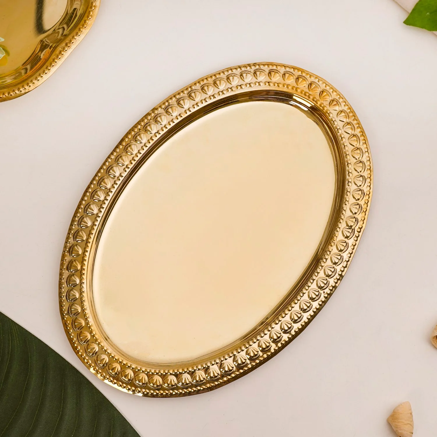 Veda Pure Brass Oval Tray With Embossed Detailing 32x22cm - Image 5