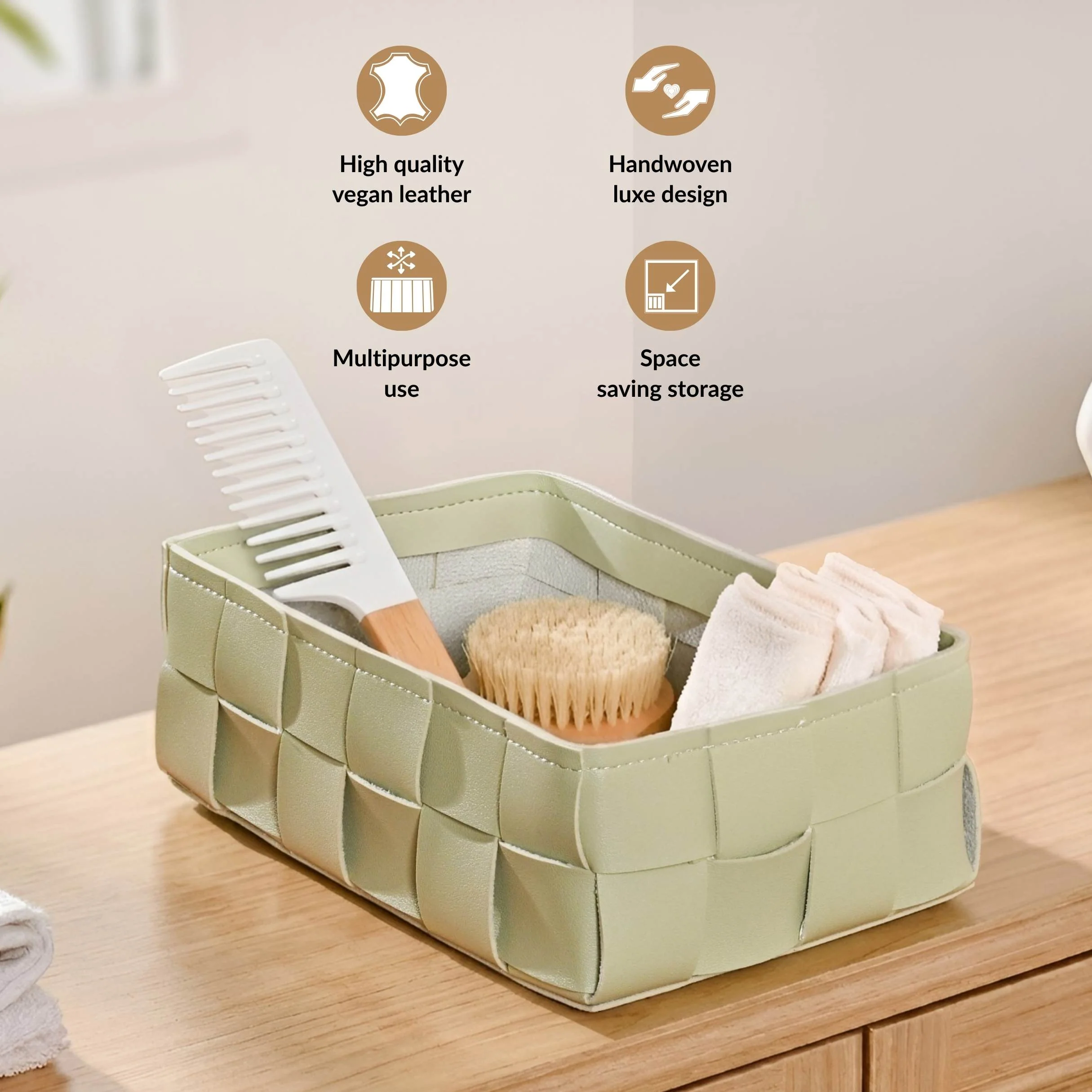 Vegan Leather Basket Sage Green - Image 2
