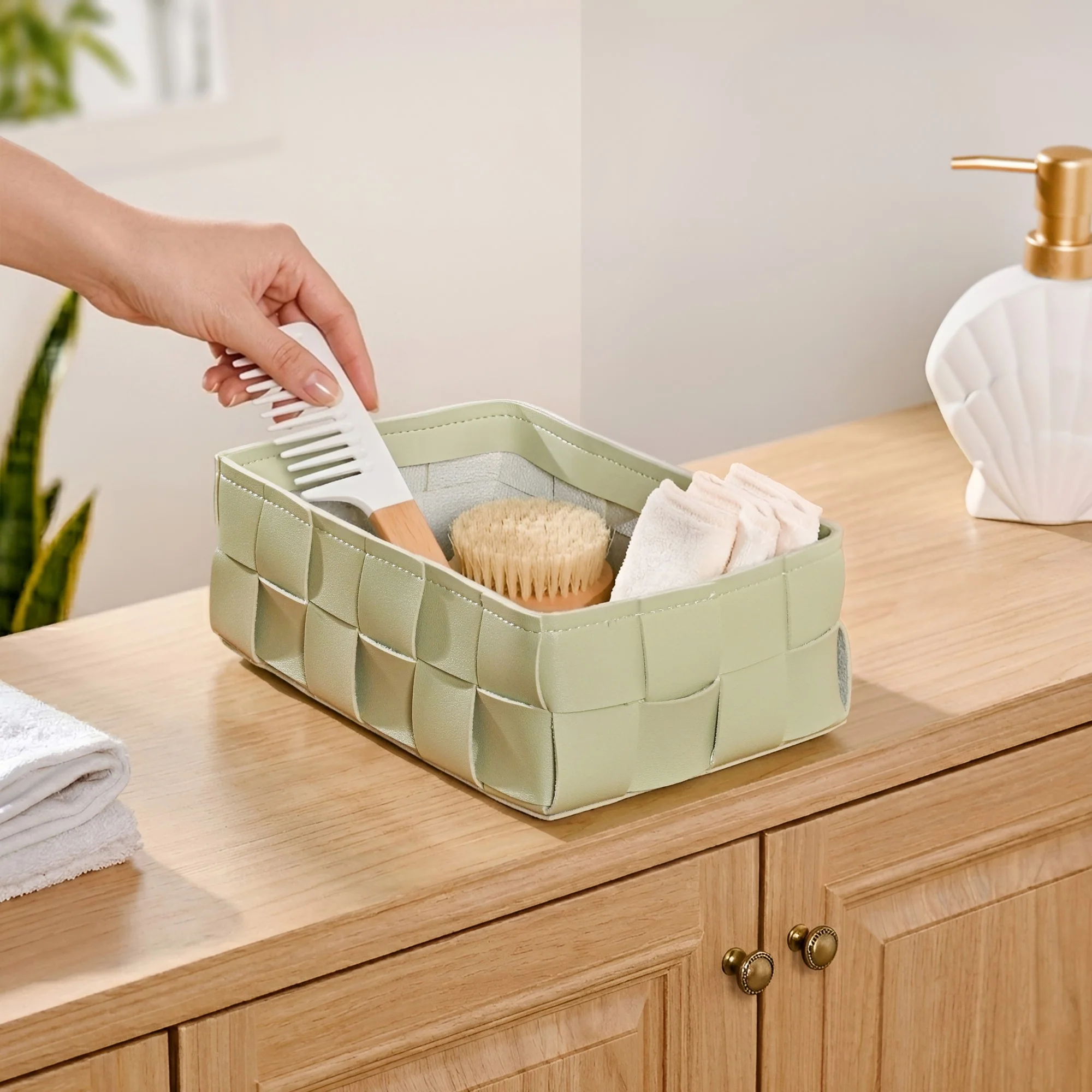 Vegan Leather Basket Sage Green - Image 3