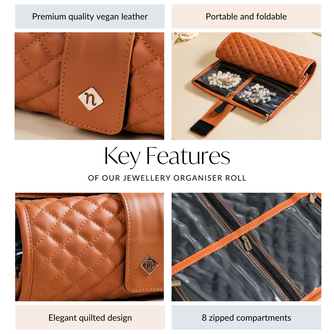Vegan Leather Foldable Jewellery Organiser Tan - Image 5