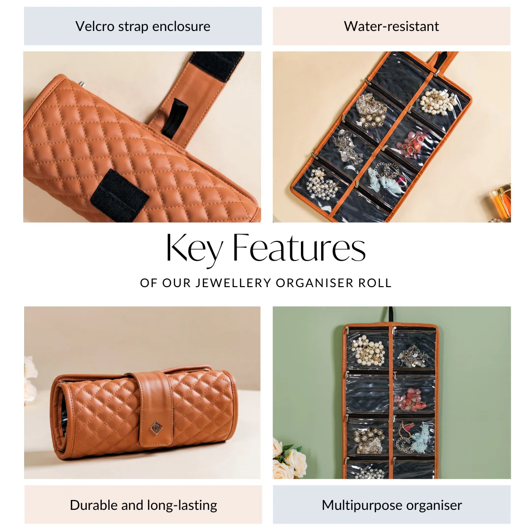 Vegan Leather Foldable Jewellery Organiser Tan - Image 6