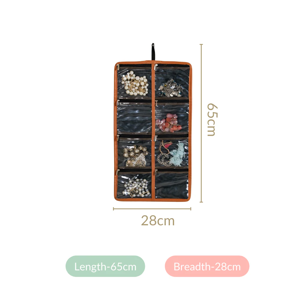 Vegan Leather Foldable Jewellery Organiser Tan - Image 7