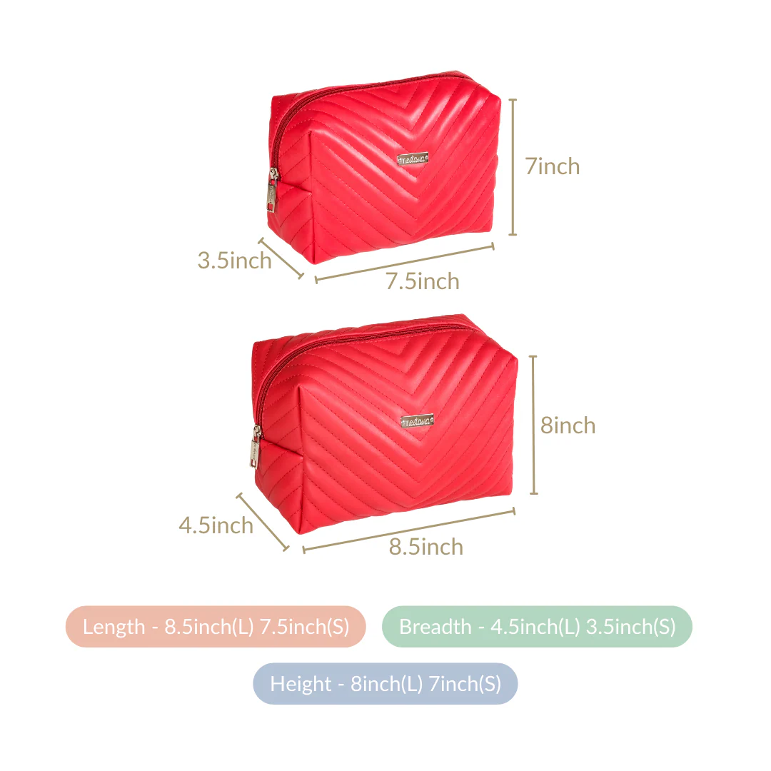 Vegan Leather Makeup Pouch Set Of 2 For Women Red - Image 3