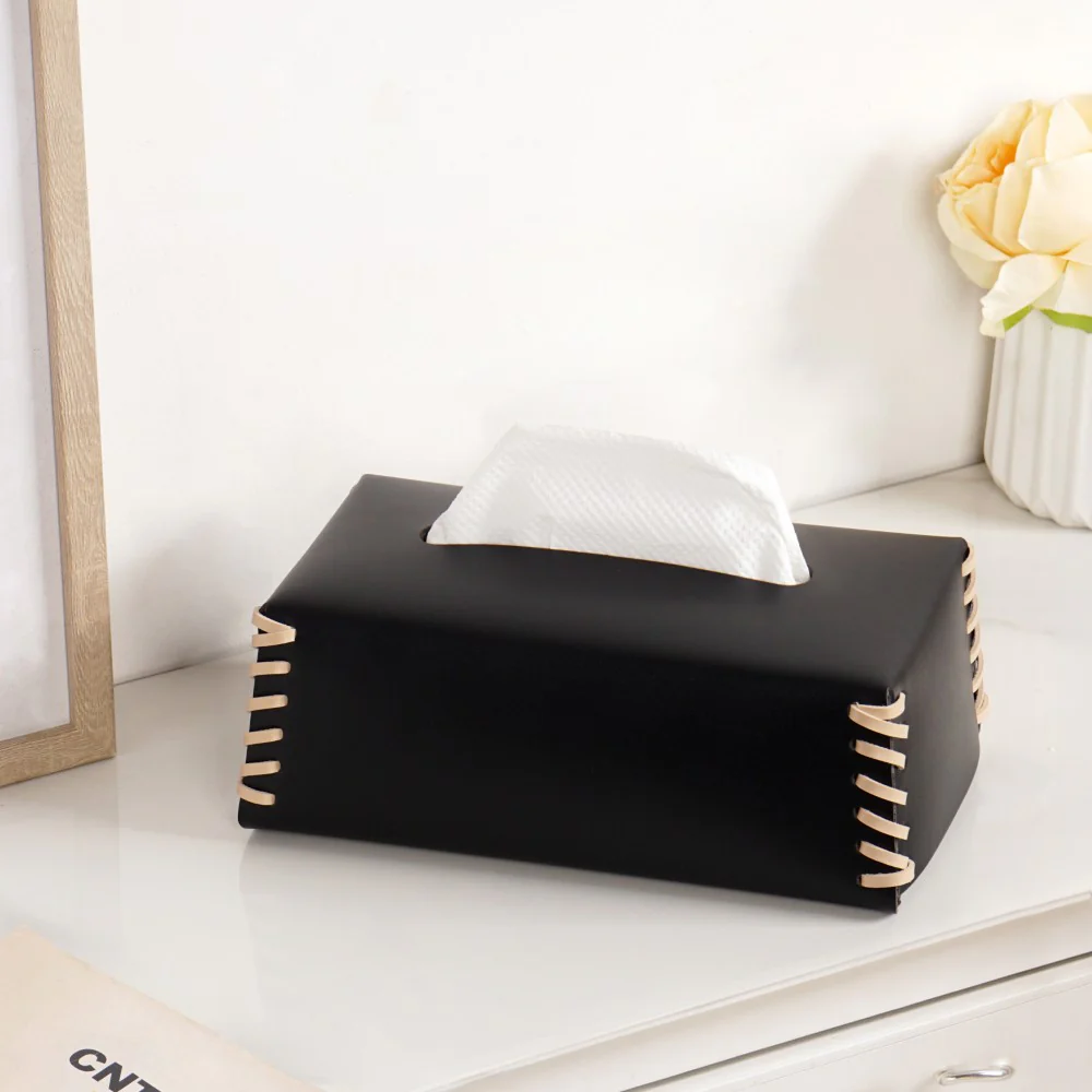 Vegan Leather Tissue Box Holder Black - Image 2