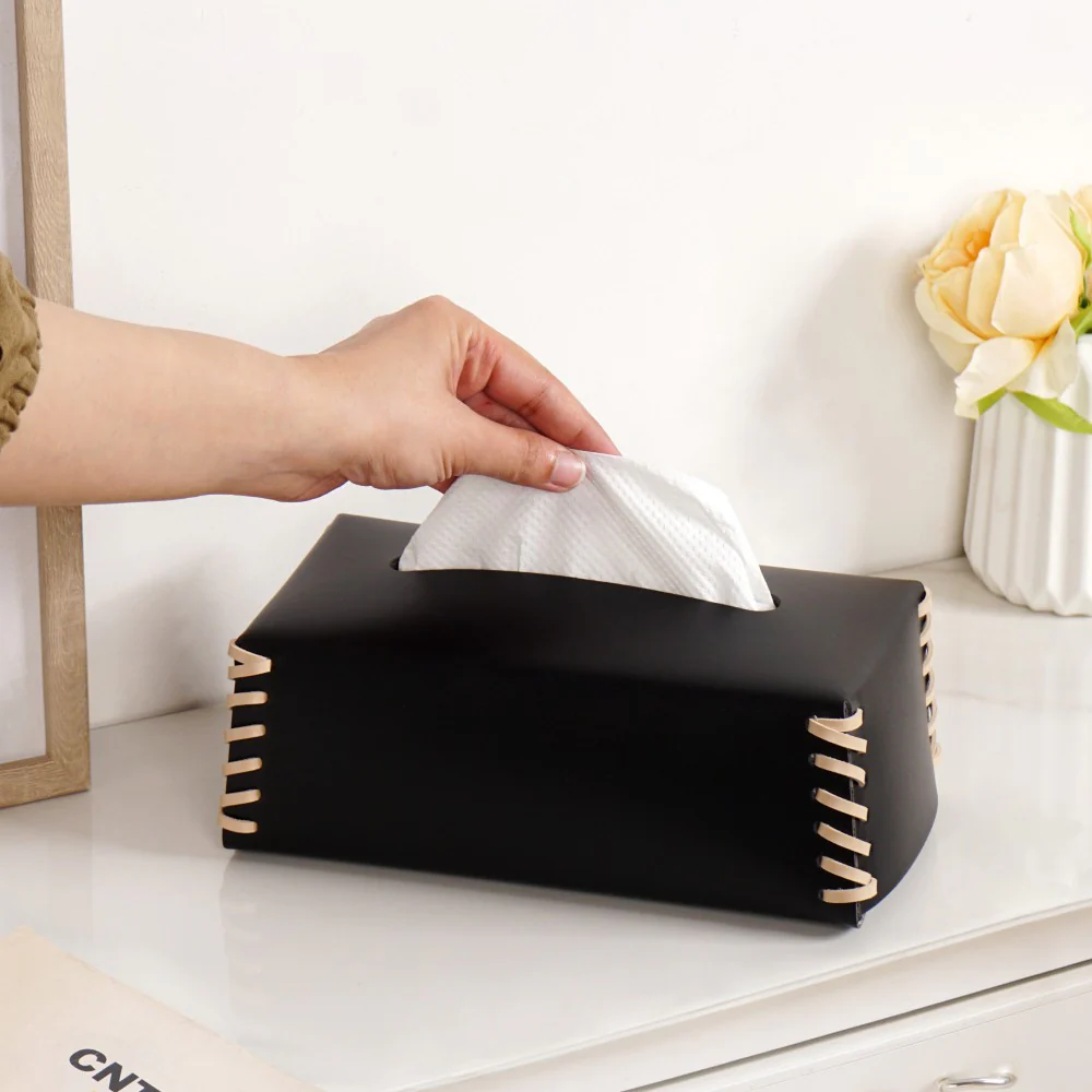 Vegan Leather Tissue Box Holder Black - Image 4