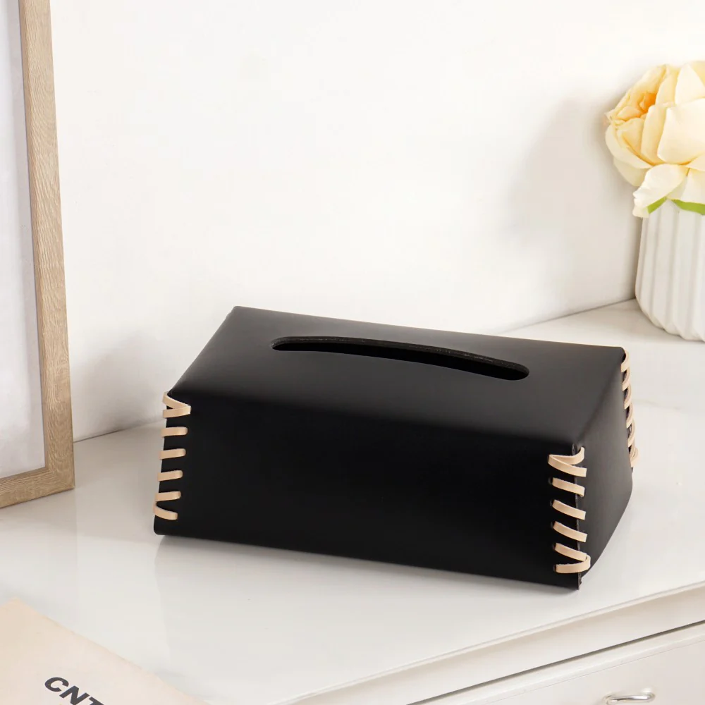 Vegan Leather Tissue Box Holder Black - Image 6
