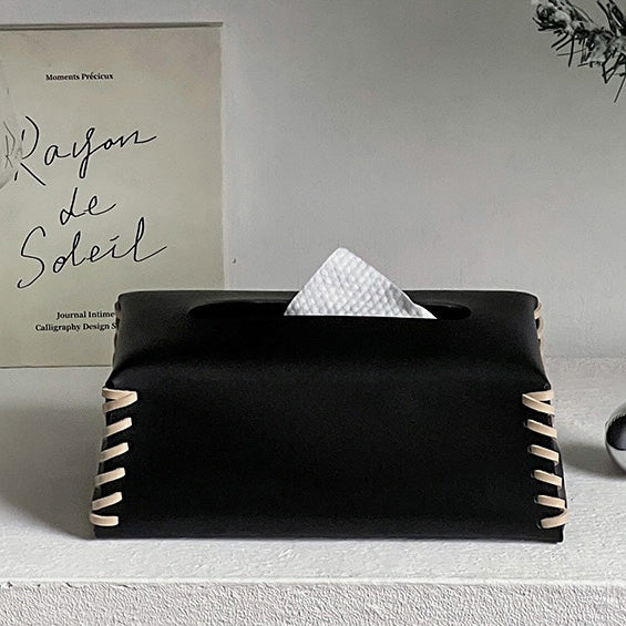 Vegan Leather Tissue Box Holder Black - Image 9