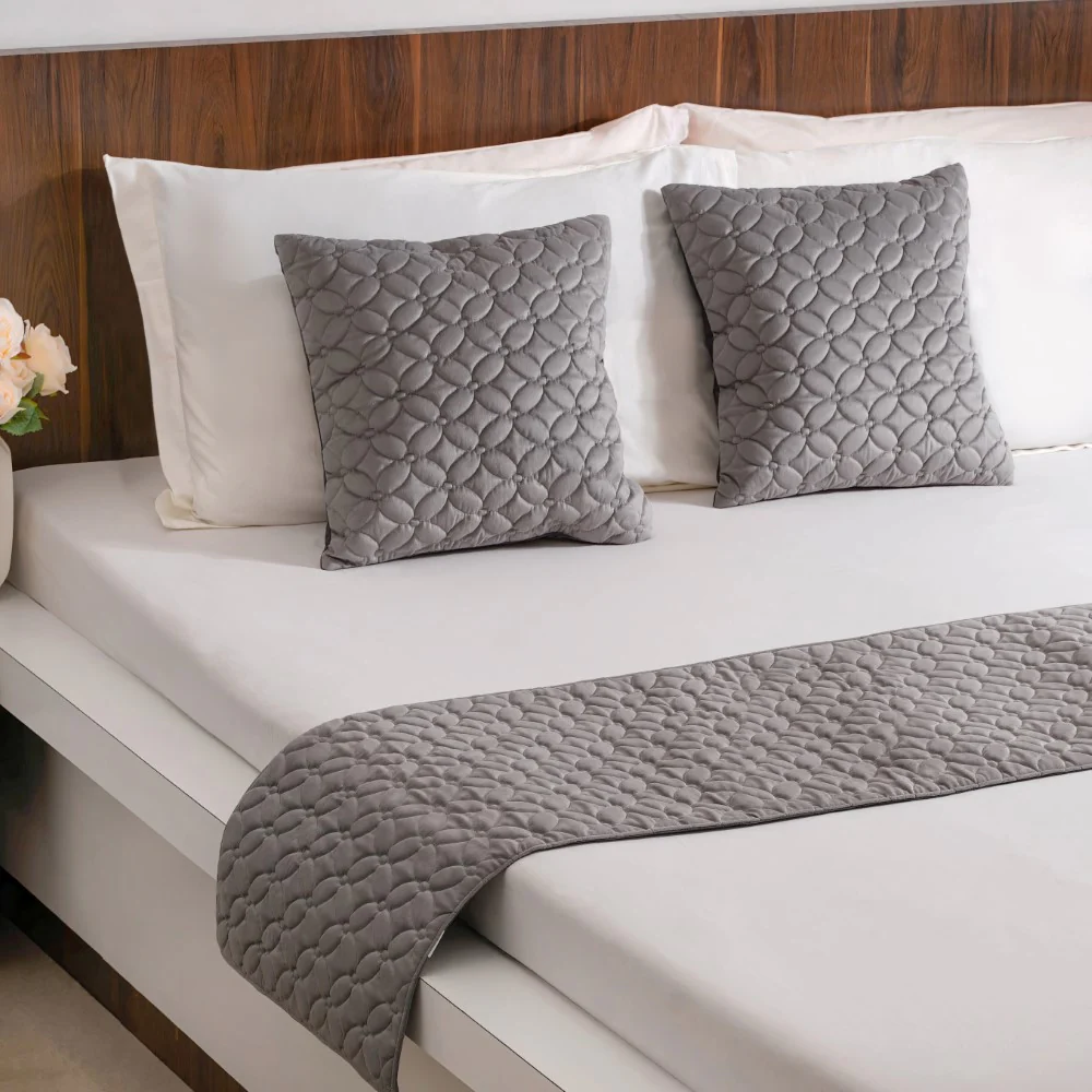 Velvet Cushion Cover & Bed Runner Set Of 3 Grey - Image 2