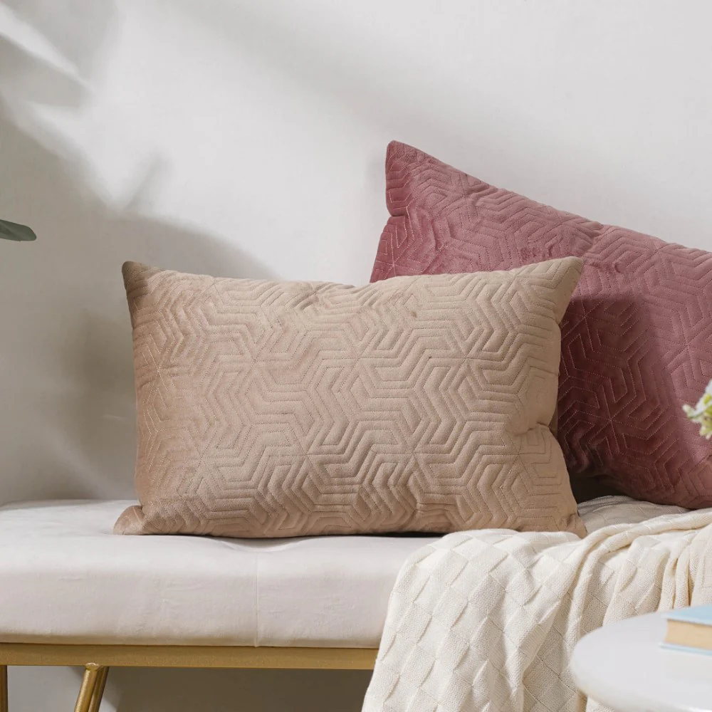 Velvet Lumbar Cushion Cover Beige 12x18 inch