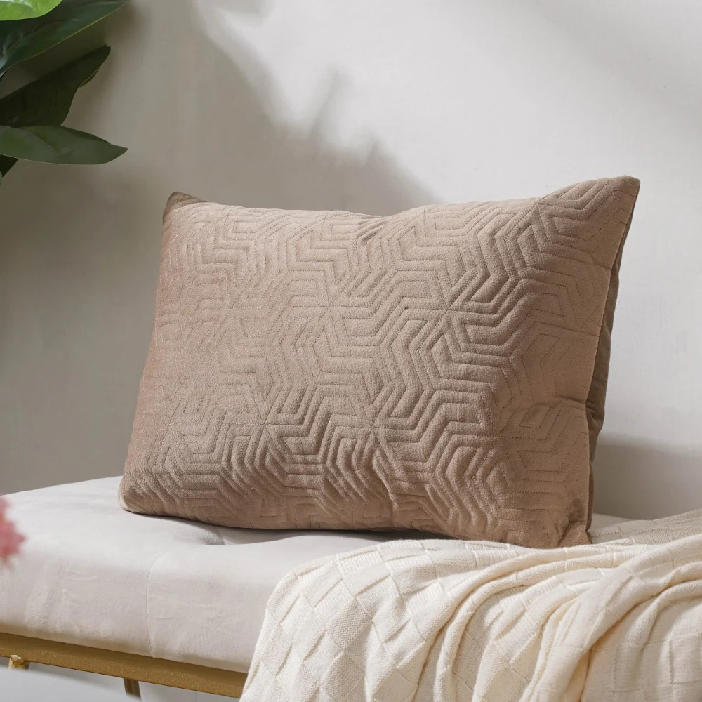 Velvet Lumbar Cushion Cover Beige 12x18 inch - Image 4
