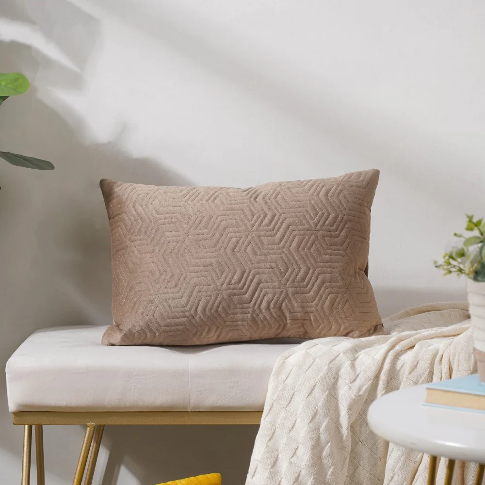 Velvet Lumbar Cushion Cover Beige 12x18 inch - Image 5