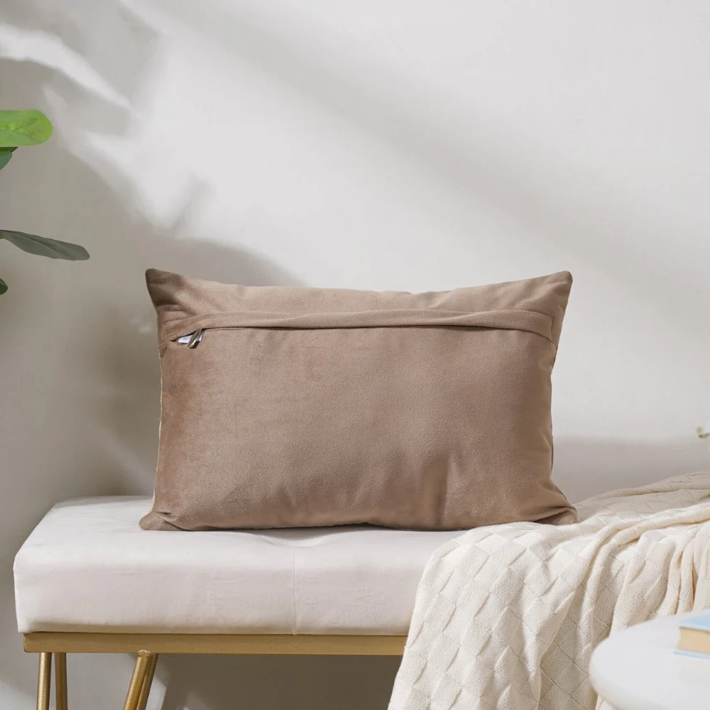 Velvet Lumbar Cushion Cover Beige 12x18 inch - Image 7
