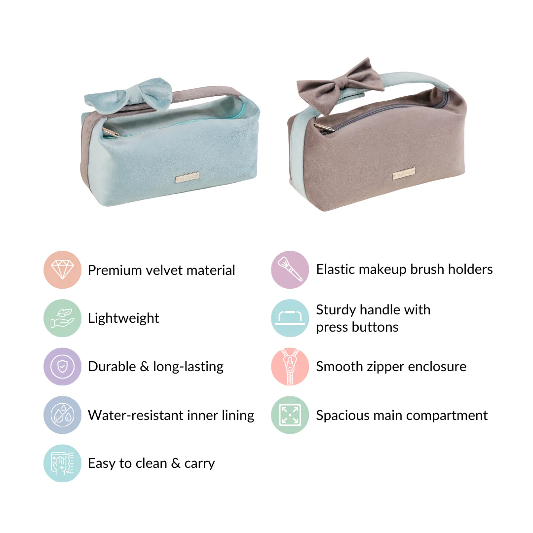 Velvet Makeup Pouch with Bow Set Of 2 - Image 4