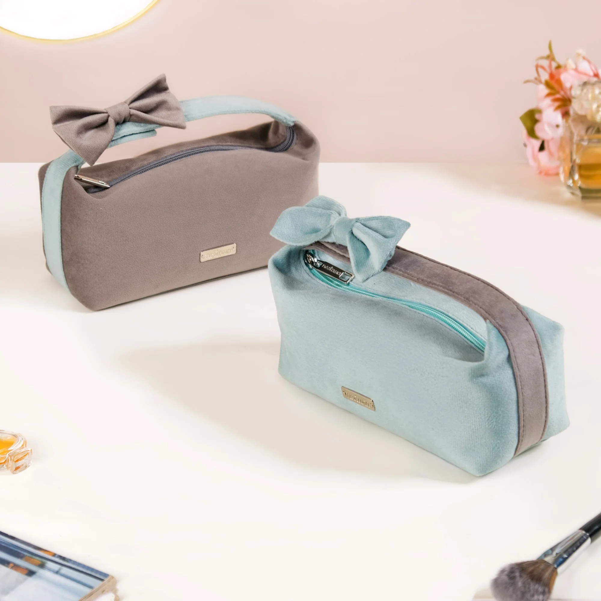 Velvet Makeup Pouch with Bow Set Of 2 - Image 5