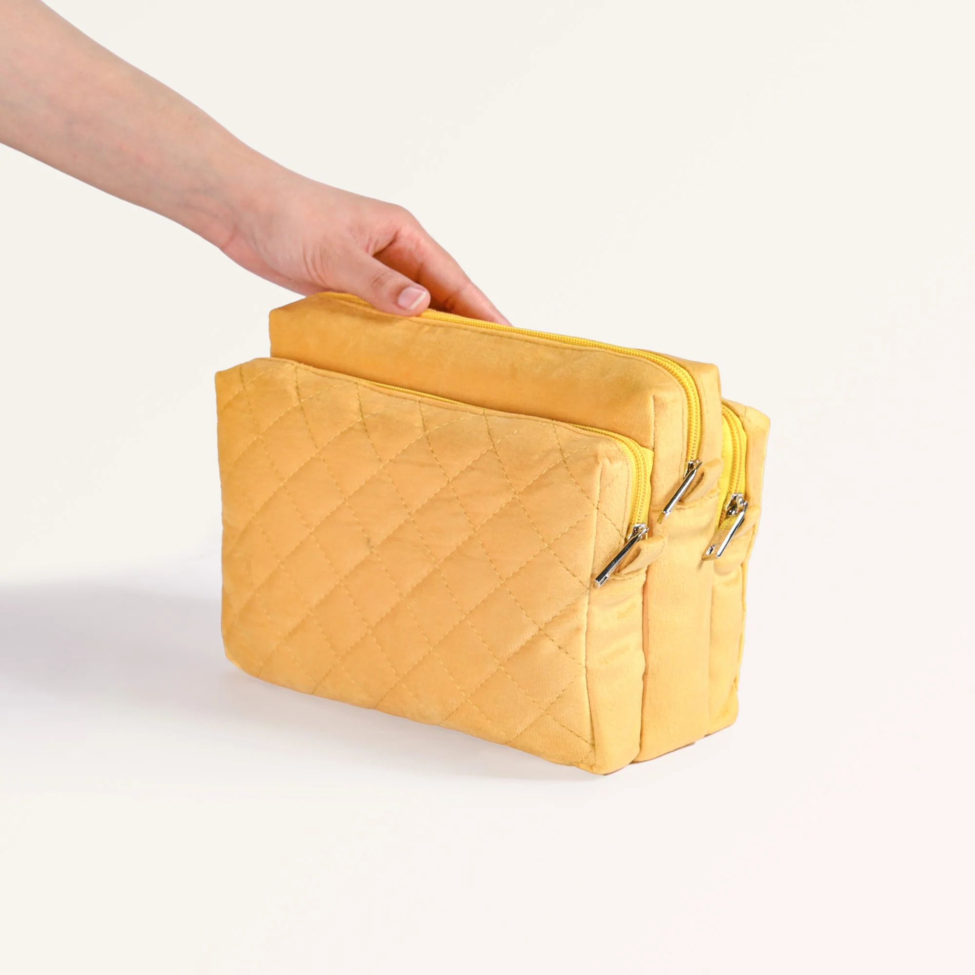Velvet Travel Makeup Pouch Yellow - Image 2