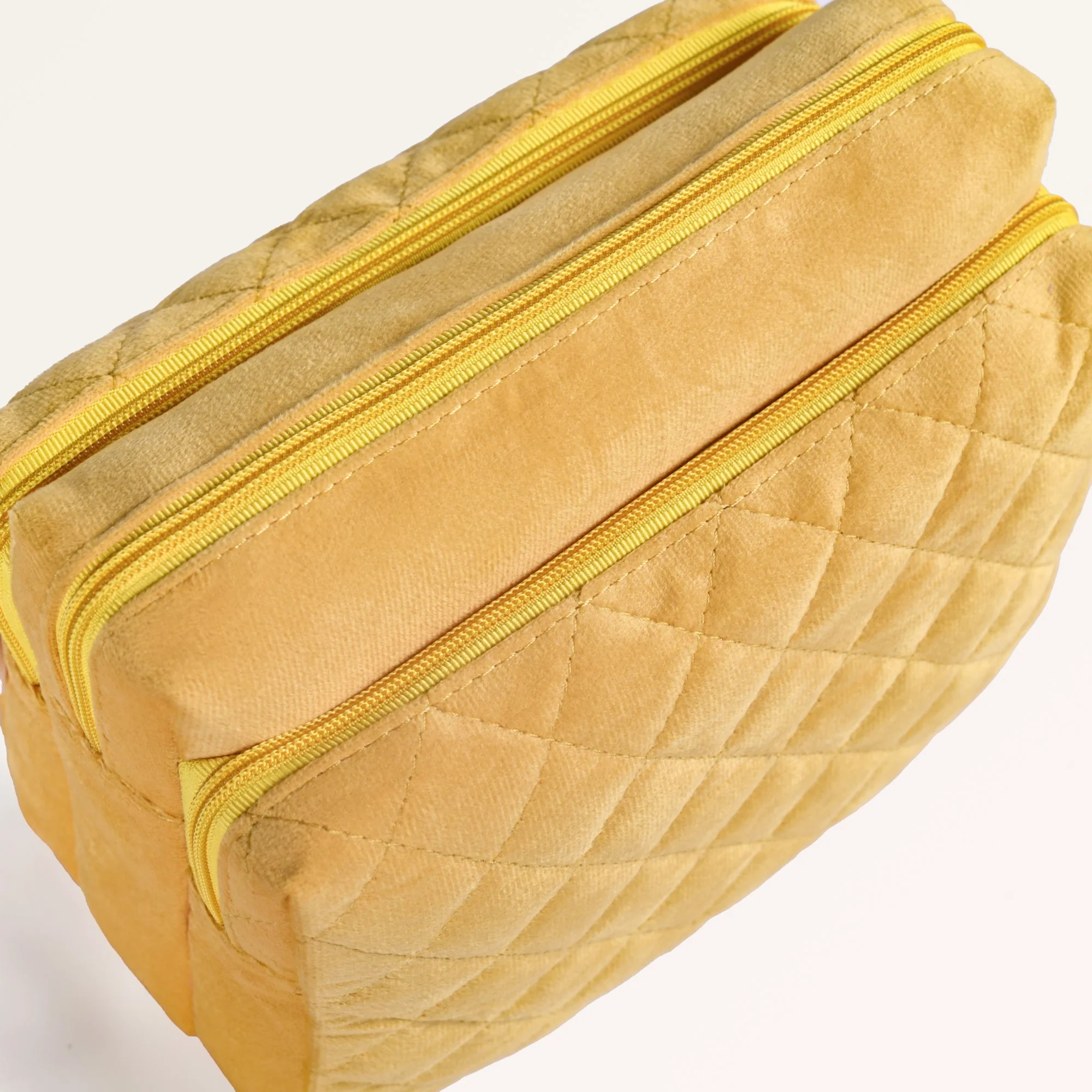 Velvet Travel Makeup Pouch Yellow - Image 3