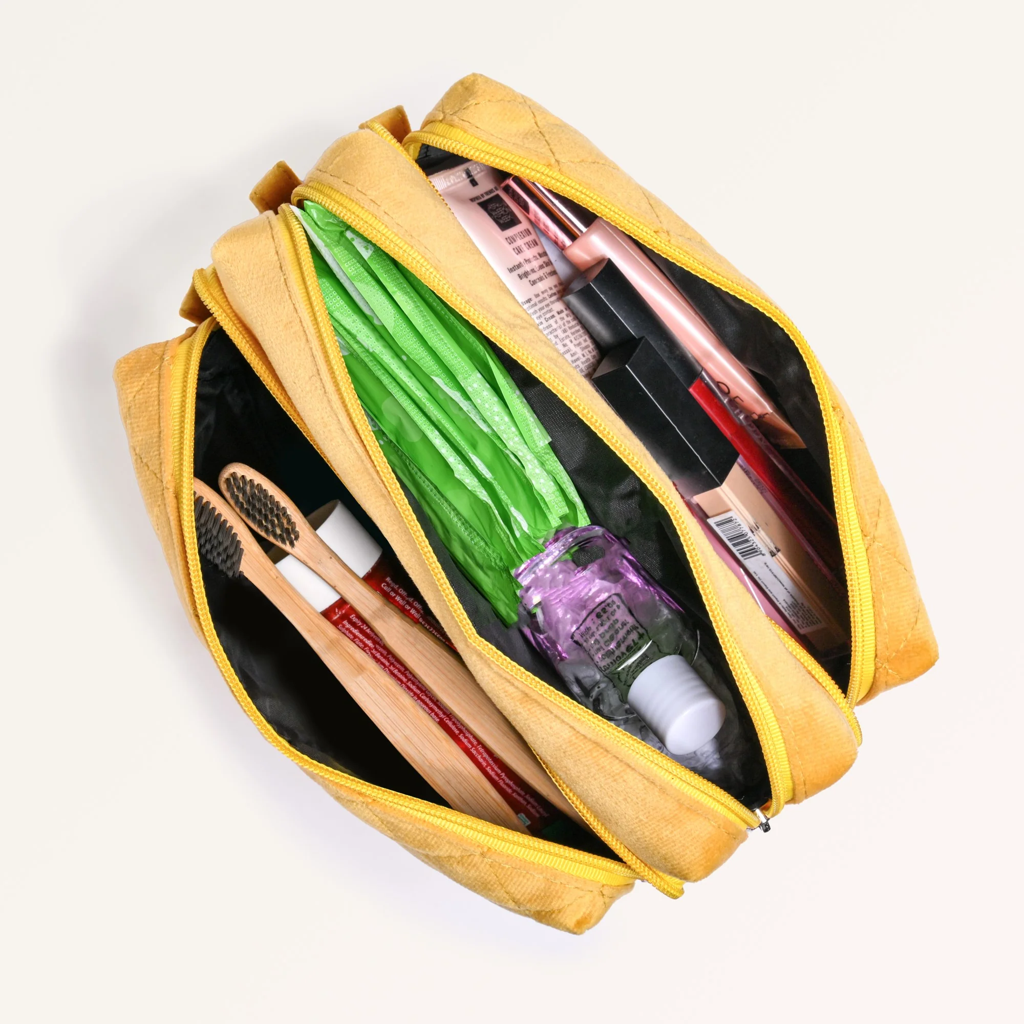 Velvet Travel Makeup Pouch Yellow - Image 6