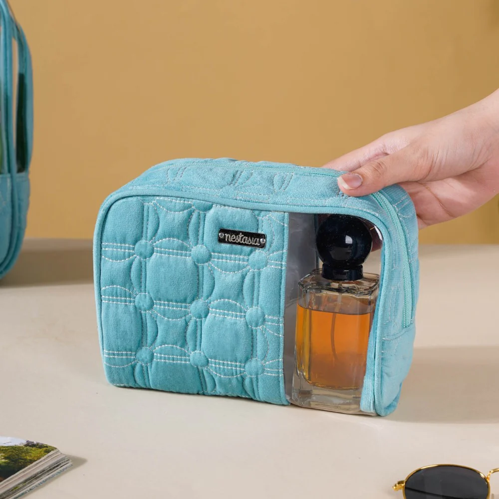 Velvet Travel Pouch Set of 4 Blue - Image 5