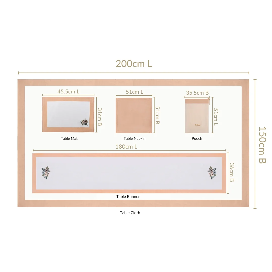 Ventosa Complete Table Linen Set With Mats Napkins Runner And Table Cloth In Peach - Image 3