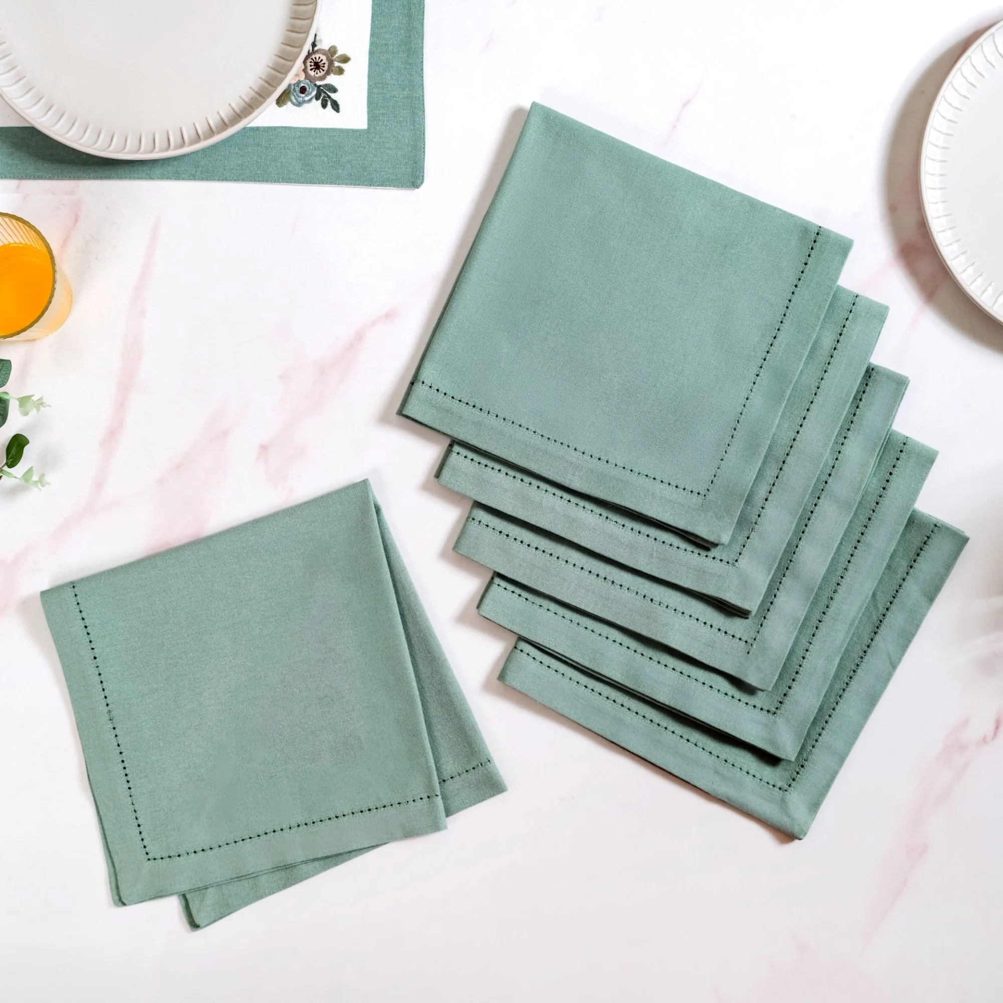 Ventosa Complete Table Linen Set With Mats Napkins Runner And Table Cloth In Teal - Image 2