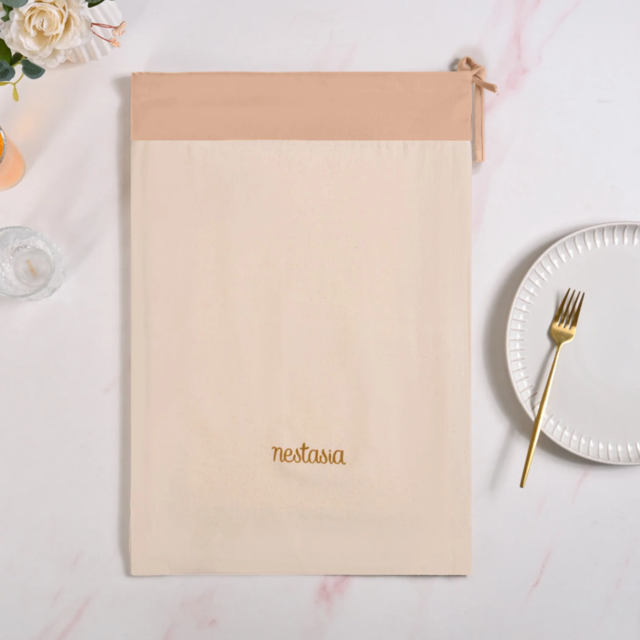 Ventosa Cotton Table Mat And Napkin Set Of 12 In Peach - Image 6