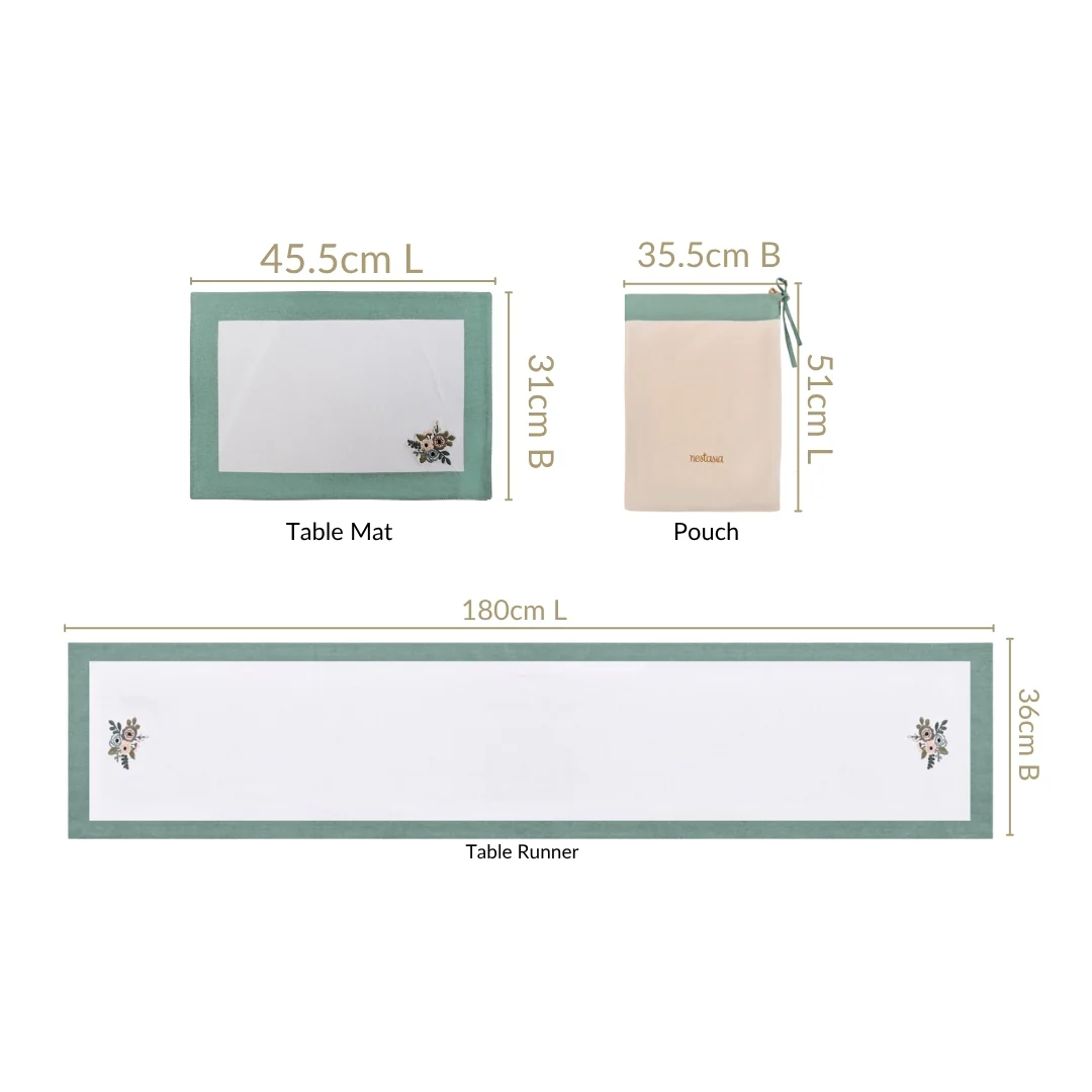 Ventosa Pure Cotton Table Runner And Placemat Set Of 7 In Teal - Image 3