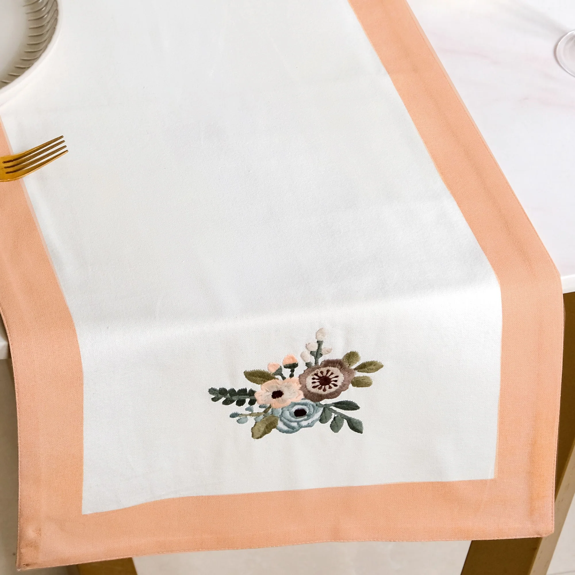 Ventosa Pure Cotton Table Runner In Peach 180x36cm - Image 6